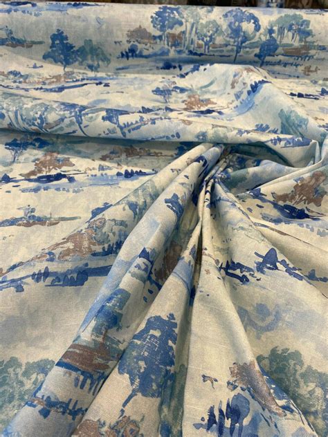 Waverly Imagery Sky Blue Watercolor Toile Fabric By the Yard – Affordable Home Fabrics