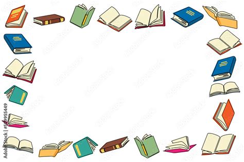 Vektorová grafika „books line art pattern frame vector illustration for decoration, background ...