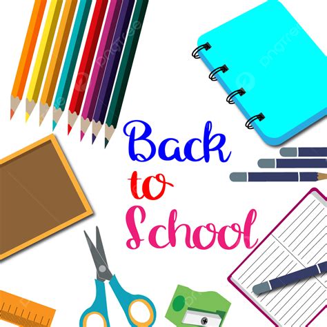 School Stationery Vector Art PNG, Back To School Stationery, Colorful Pencil, Notebook, Note PNG ...