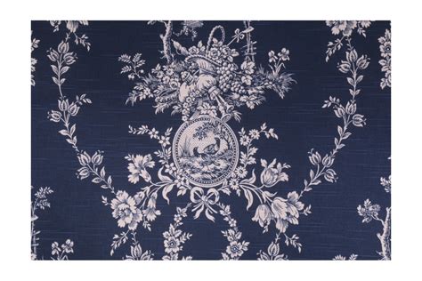 Waverly Country House Toile Printed Linen Blend drapery Fabric in Indigo Blue