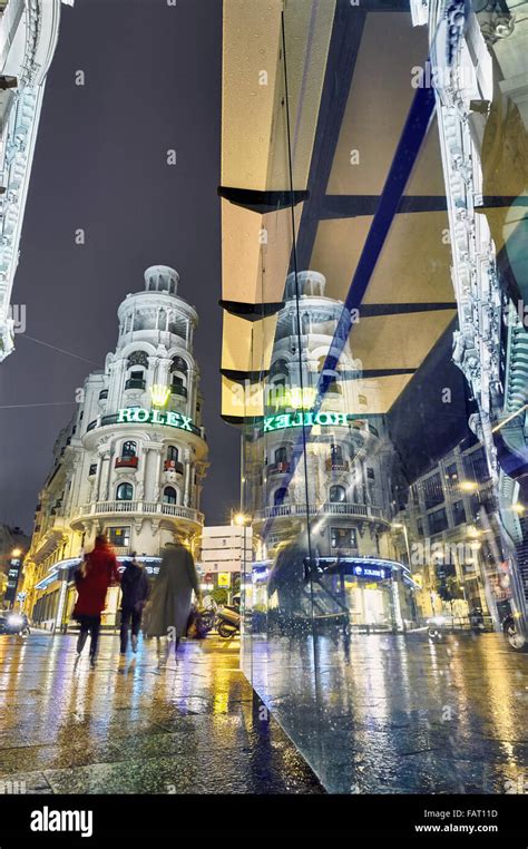 Gran Via street at night. Madrid. Spain Stock Photo - Alamy