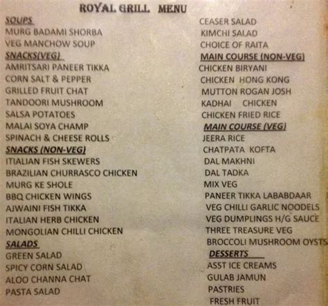 Royal Grill a Panchkula: Foto del Menu con Prezzi - Zomato