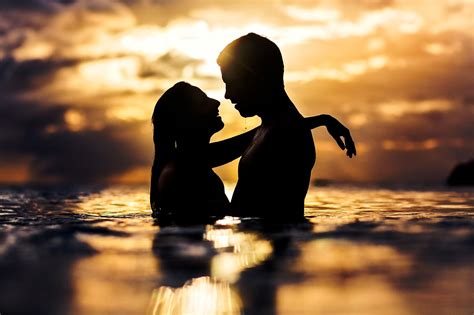 Kissing Couple Silhouette Sunset