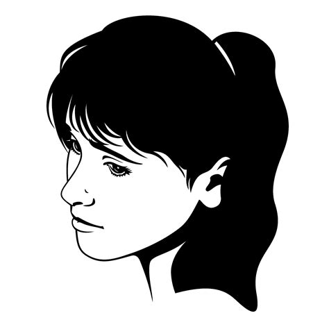 Woman Face Silhouette. Black and white sad girl portrait. Vector clipart isolated on white ...