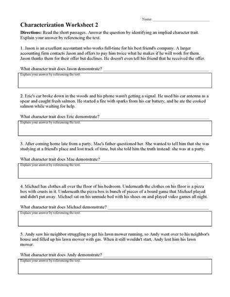 Direct And Indirect Characterization Worksheet - Zipworksheet.com