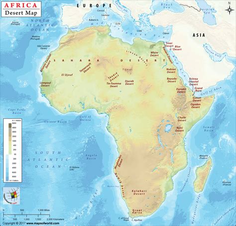 African Deserts map showing area or location of all the major deserts ...