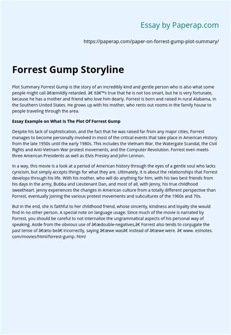 Forrest Gump Storyline Free Essay Example