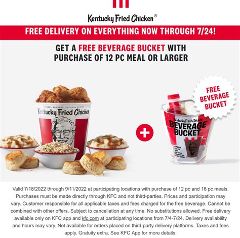 Free beverage bucket with 12pc+ meal at KFC #kfc | The Coupons App®