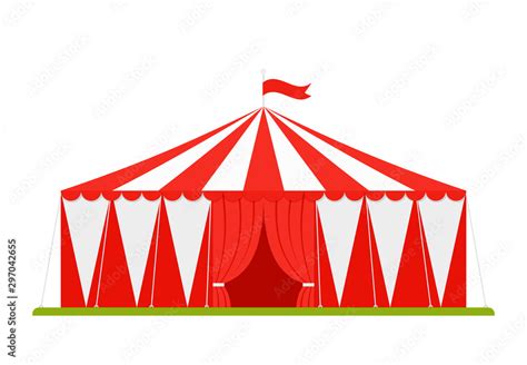 Circus tent. Vector. Carnival marquee with opened entrance and flag in ...