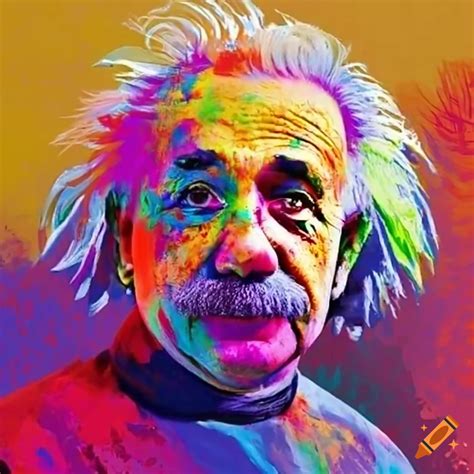 Artistic depiction of albert einstein with holi colors on Craiyon