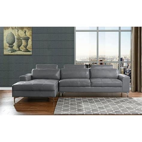 Modern Large Leather Sectional Sofa, L-Shape Couch with Extra Wide Chaise Lounge (Light Grey ...