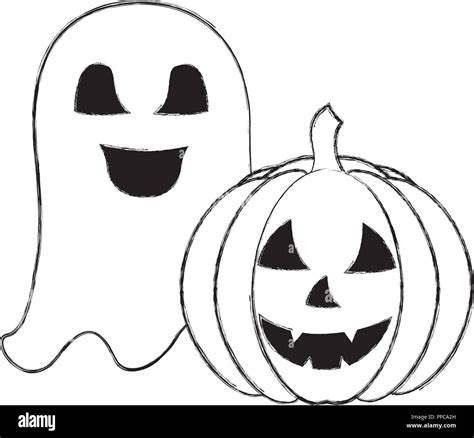 halloween happy pumpkin and ghost cartoon vector illustration hand drawing Stock Vector Image ...