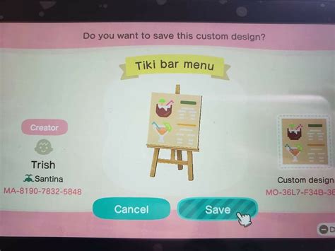 Animal Crossing Tiki Bar Menu