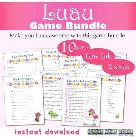 Luau Party Game Bundle, Printable Luau Games, Luau Party Games for Family Game Night, Hawaiian ...