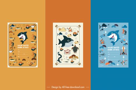 Baby shower greeting card templates marine species baby shark sketch ...