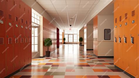 Premium AI Image | Modern Corridor of an American School with Lockers