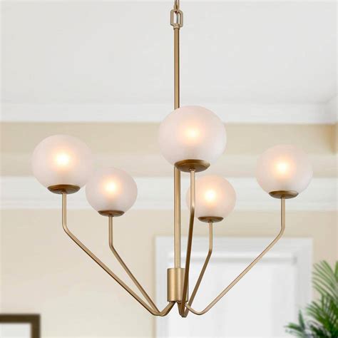 Uolfin Mid-Century Modern Living Room Chandelier 5-Light Brass Gold Globe Chandelier with ...