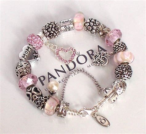 Authentic Pandora Silver Charm Bracelet Mothers Day Love Mom Pink ...