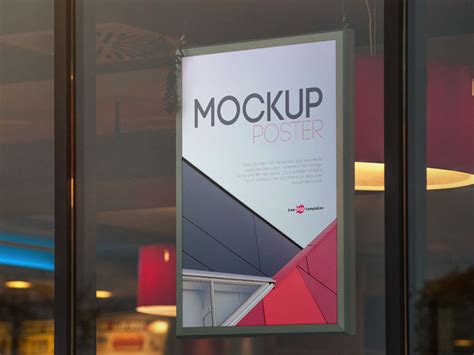 Poster Hanging on Glass PSD Mockup | MockupsQ