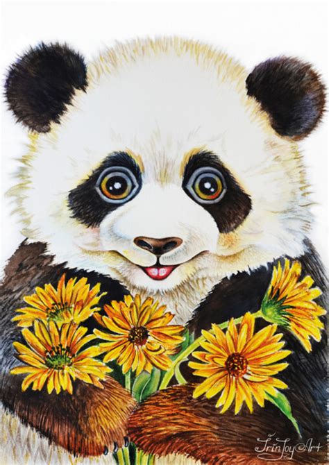 Giant Cute Panda Bear Flowers Watercolor, Painting by Irinjoyart | Artmajeur