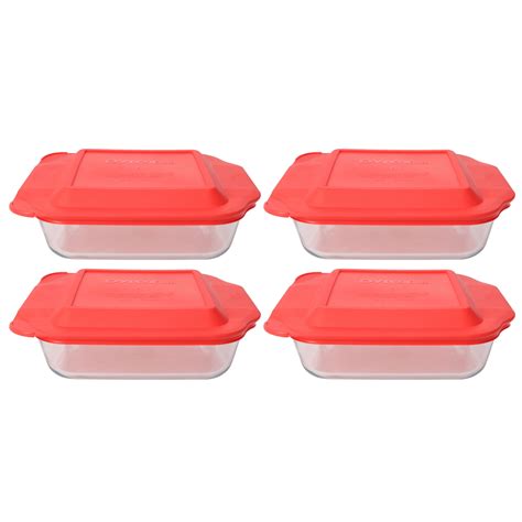 Pyrex 222 Square 2qt Glass Baking Dish with 222-PC Red Plastic Lid Cover (4-Pack) - Walmart.com