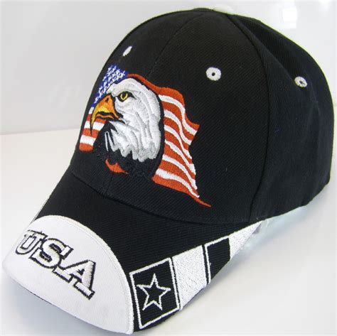 USA American Flag & Bald Eagle Patriotic Men's Adjustable Baseball Cap Hat BLACK - Hats