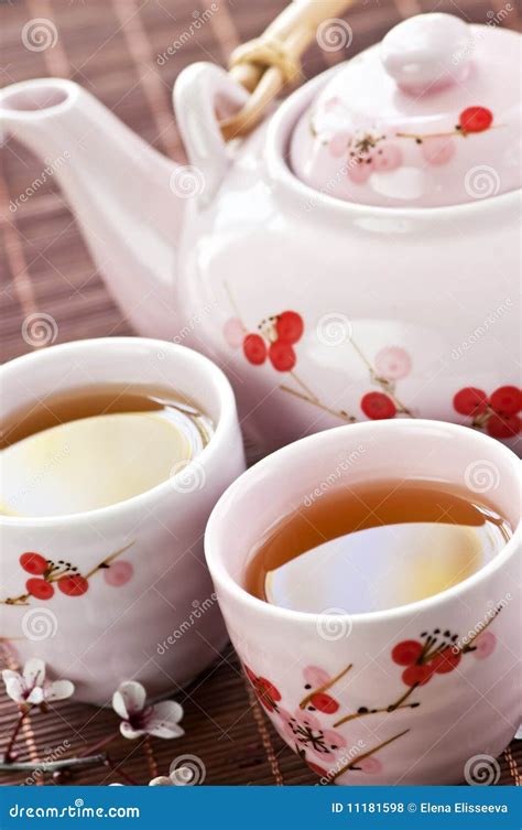 Green tea set stock photo. Image of placemat, cherry - 11181598