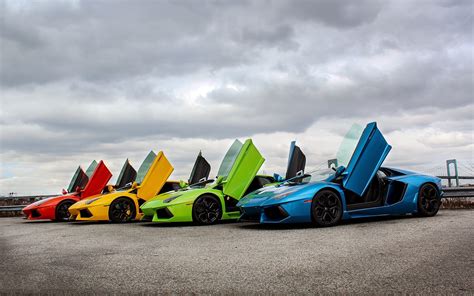 4 Lamborghini supercars rainbow | Car Wallpaper High Quality