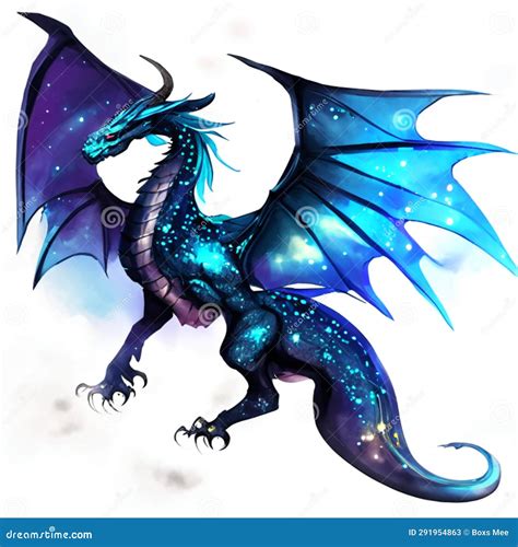 Fantasy Dragon with Blue Wings on White Background. Vector Illustration ...