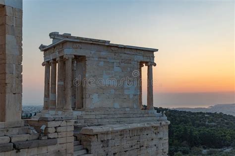 Acropolis of Athens - Temple of Athena Nike at Sunset Stock Photo ...