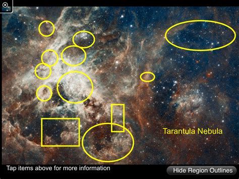 Hubble image of the Tarantula Nebula. Interesting features such as star ...