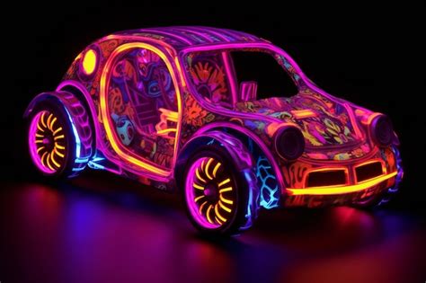 Premium AI Image | Car with neon lights on a black background