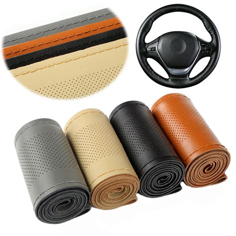 Dewtreetali 38cm Car Steering Wheel Covers Genuine Leather Car Steering ...