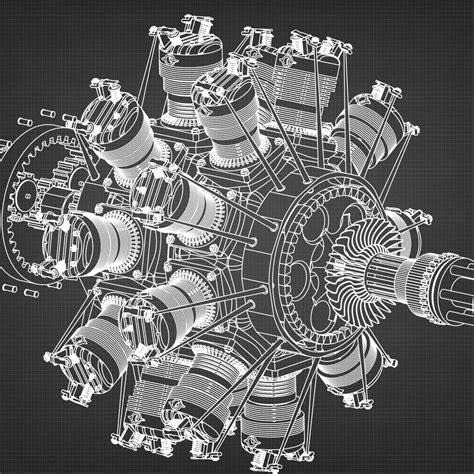 Radial Engine Diagram Wall Art | Digital Art