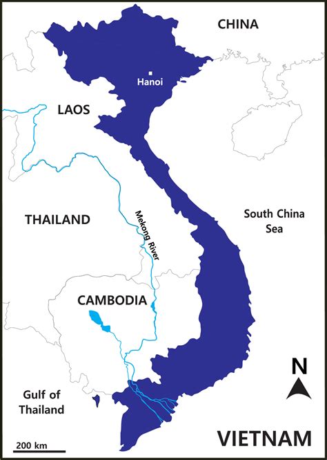 Map of Vietnam includes regions, Mekong River basin, Tonle Sap Lake, and borderline countries ...