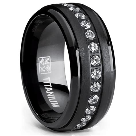 RingWright Co. - Black Titanium Men's Eternity Wedding Band Ring with Clear Round Cubic Zirconia ...