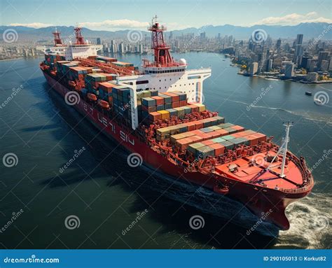 Aerial view of Cargo ship stock illustration. Illustration of dock - 290105013