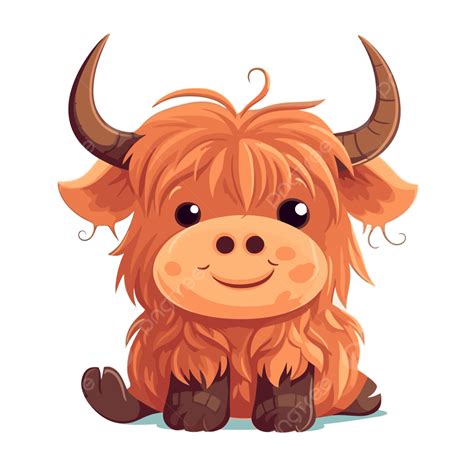 Cute Highland Cow Vector, Sticker Clipart Cute Cartoon Highland Cow ...