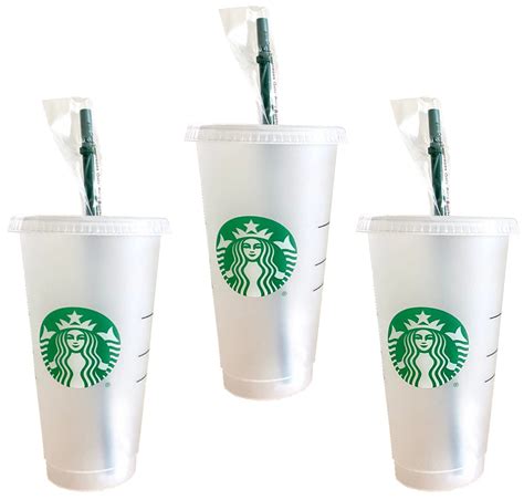 Buy Starbucks Reusable 3 Hard Plastic Venti 24 oz Frosted Ice Cold Drink Cup With Lid and Green ...