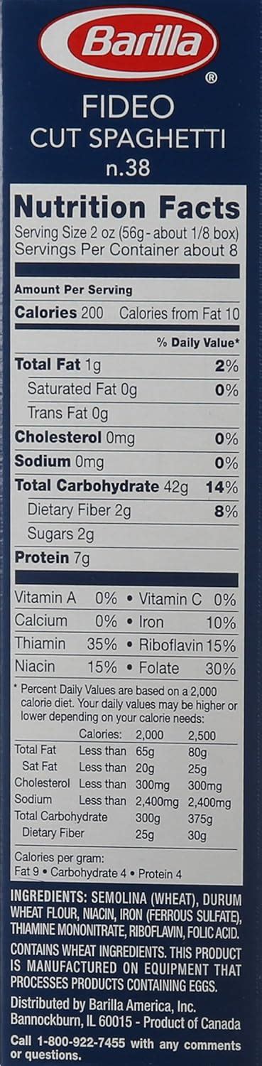 barilla pasta nutrition facts