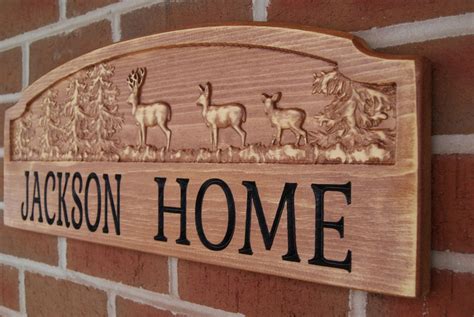 Custom Personalized Outdoor Home Sign 3D Graphics Wooden Carved Rustic Cabin Retreat Pine Tree ...