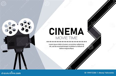 Cinema Banner. Movie Time. Camera. Vector on Isolated White Background Stock Vector ...