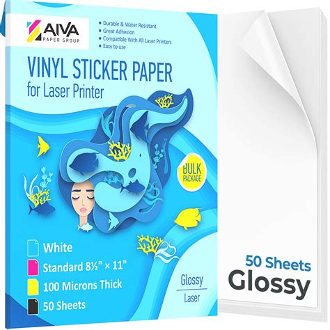 Buy Printable Vinyl Sticker Paper for Laser Printer - Glossy White - 50 Self-Adhesive Sheets ...