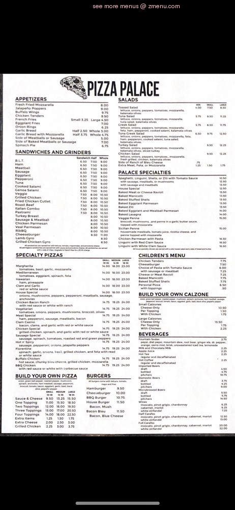 Menu at Pizza Palace pizzeria, Torrington