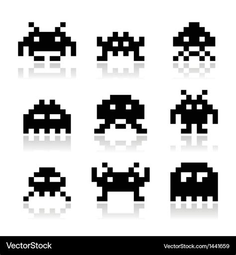 Space invaders 8bit aliens icons set Royalty Free Vector