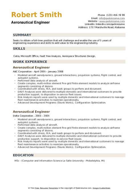 Aeronautical Engineer Resume Samples | QwikResume