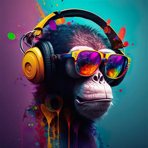 Monkey With Headphones and Sunglasses, PRINTABLE ART, Monkey, Print ...