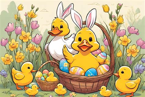 Easter Ducks Dresses As Bunnies Free Stock Photo - Public Domain Pictures