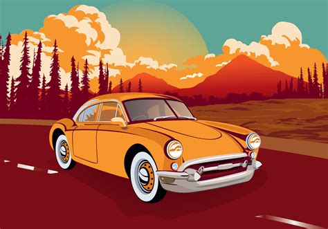 Vintage Classic Car Across The Road Vector Illustration 145288 Vector ...