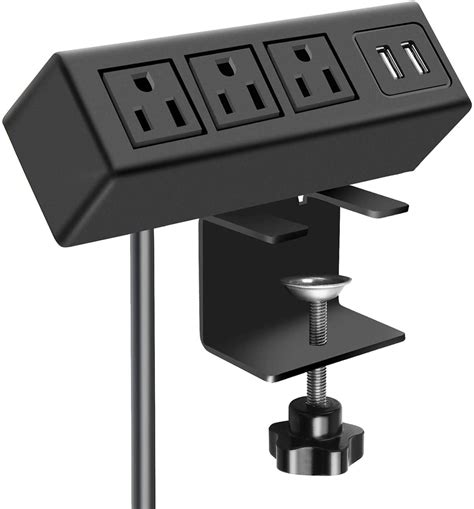 3 Outlet Desk Clamp Power Strip, Desktop Power Strip with USB Ports, Desk Mount USB Charging ...